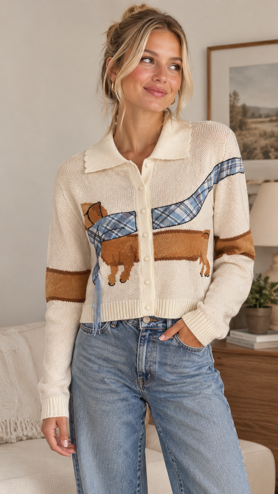 Dachshund Embroidered Cardigan