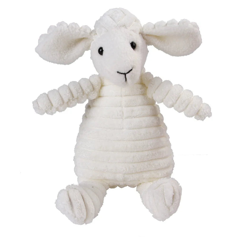 White plush toy sheep on a white background