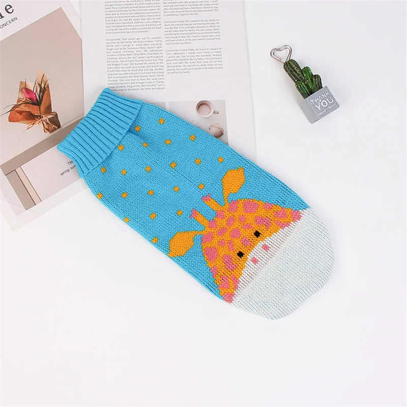 Colorful sock with a giraffe design on a white surface